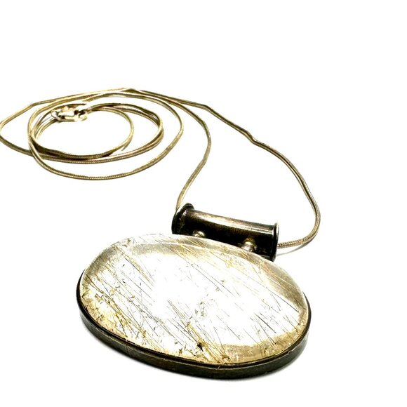 Golden Rutilated Quartz Artisan-Made Pendant on 30" Italian Sterling Snake Chain - Picture 8 of 13